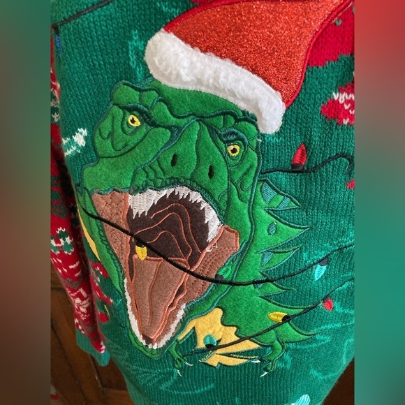 Christmas sweater dinosaur t-Rex mens size M front and back blizzard Bay - Picture 2 of 8